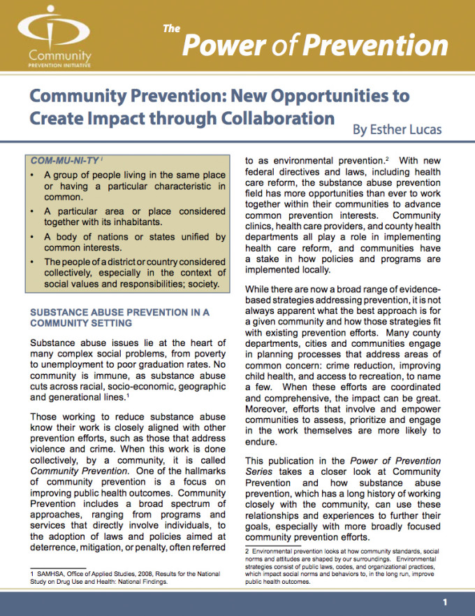 Community Prevention: New Opportunities to Create Impact through ...